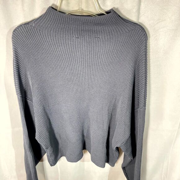 ZARA Mock Neck Ribbed Knit Cropped Sweater‎ Pullover Blue Size Medium - Picture 5 of 8